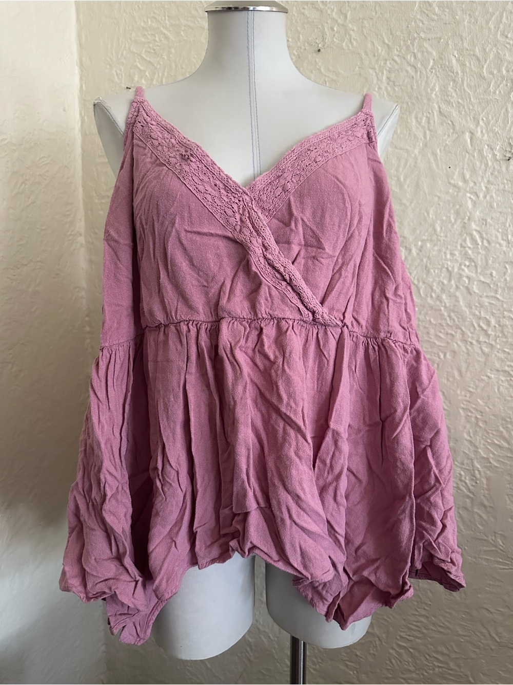 Torrid Dusty Pink Mauve Crochet Trim Babydoll Camisole Tank Top 5X FLAW